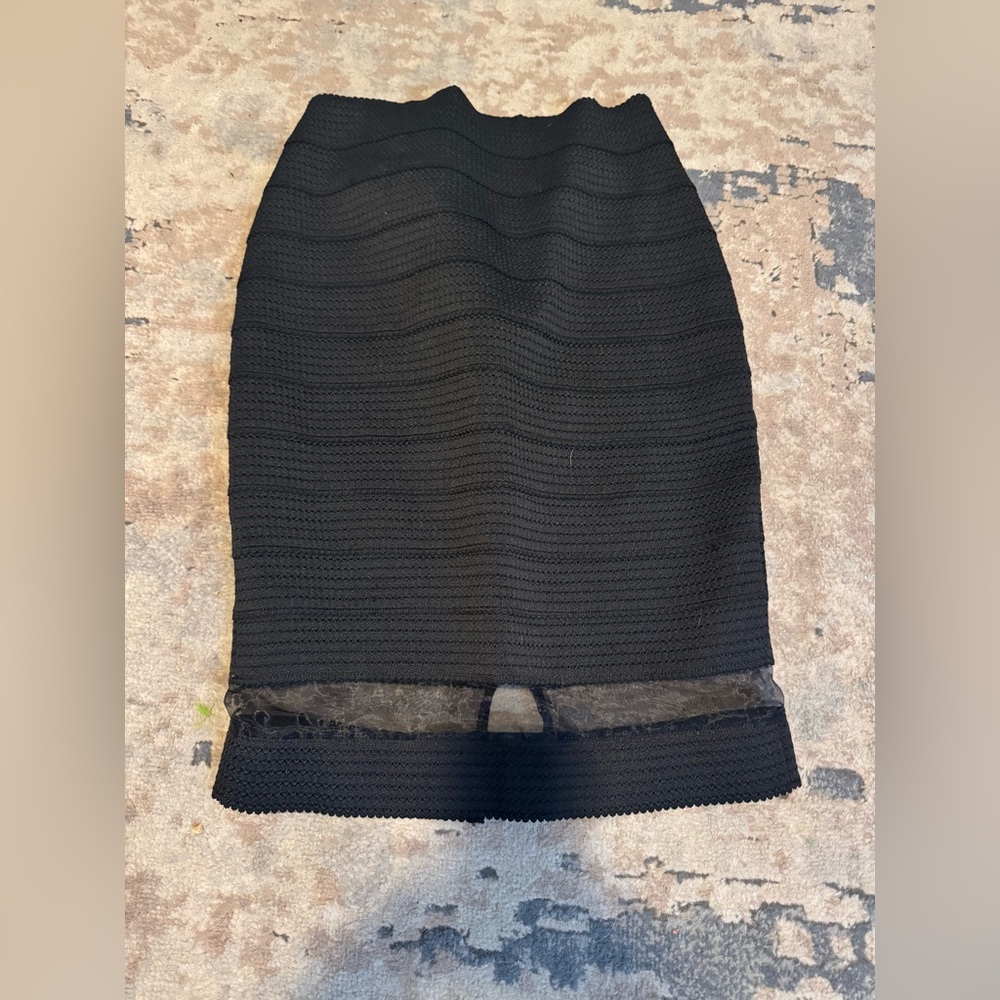 Express Elastic Banded Black Pencil Skirt With Mesh Detail Size Medium